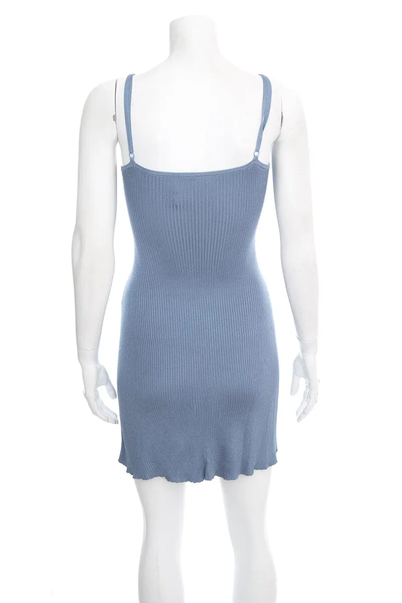 Cult Gaia Blue Ribbed Mini Dress SZ M