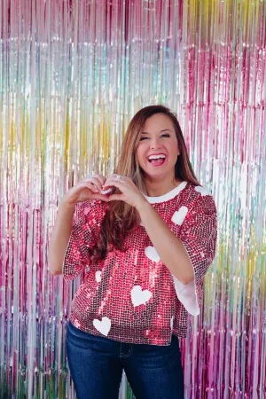 Cupid Heart Sequin Oversized Cropped Top