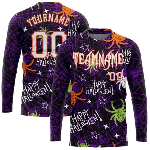Custom 3D Pattern Happy Halloween Spiders Long Sleeve Performance T-Shirt
