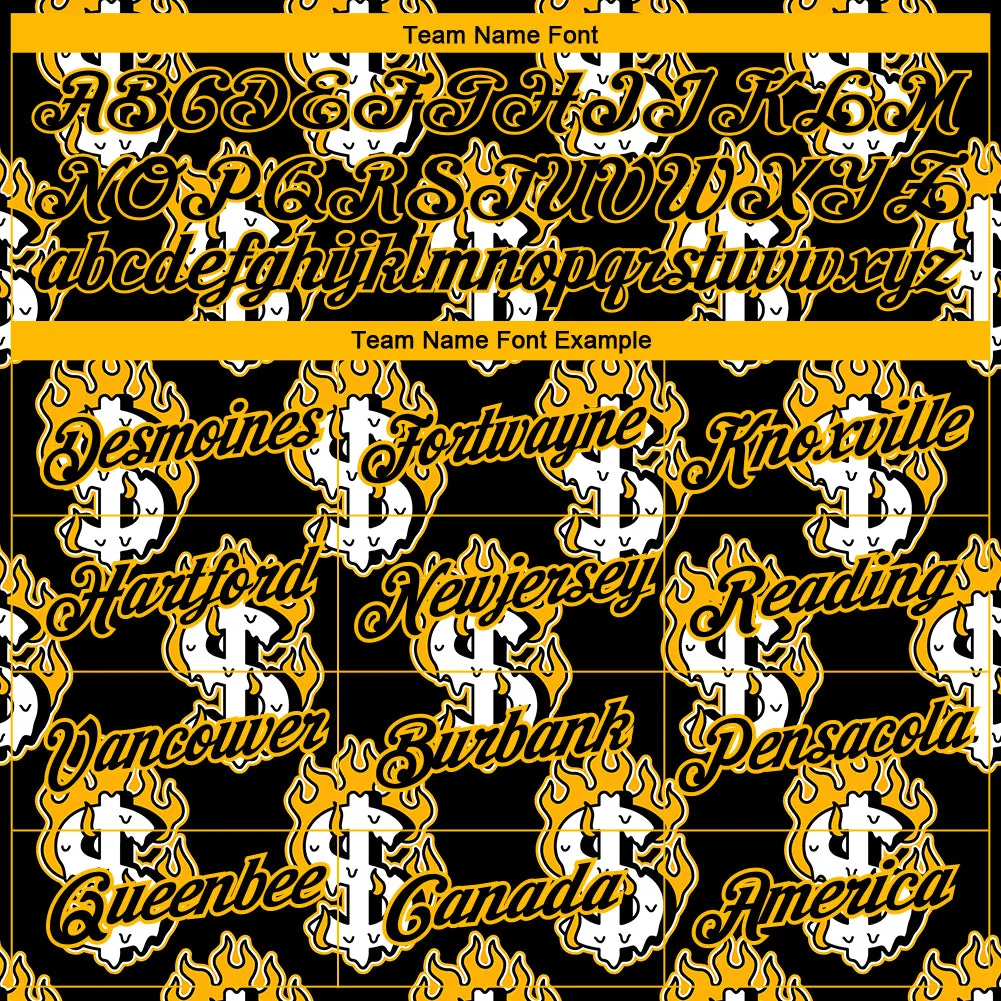 Custom Black Gold 3D Pattern Design Burnfiring Dollar Sign Money Theme Performance T-Shirt