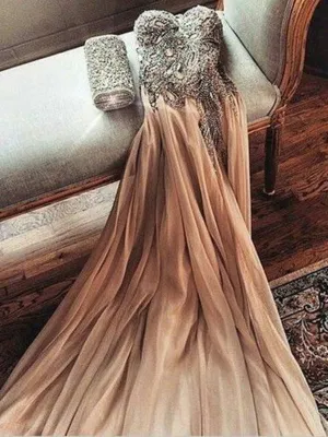 Custom Made A Line Sweetheart Neck Floor Length Champagne Prom Dresses, Long Formal Dresses