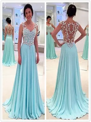 Custom Made A Line Sweetheart Neck Lace Long Blue Prom Dress, Formal Dress