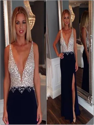Custom Made A Line V Neck Backless Black Long Prom Dress, Black Formal Dress