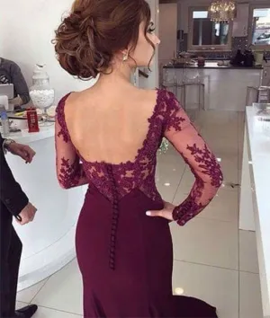 Custom Made Long Maroon Lace Prom Dresses, Maroon Lace Formal Dresses, Maroon Lace Evening Dresses