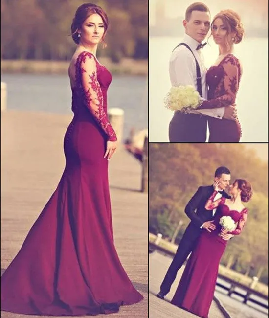 Custom Made Long Maroon Lace Prom Dresses, Maroon Lace Formal Dresses, Maroon Lace Evening Dresses