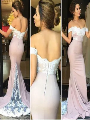 Custom Made Off Shoulder Lace Mermaid Backless Prom Dress, Lace Mermaid Formal Dress, Bridesmaid Dress