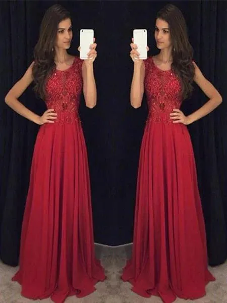 Custom Made Round Neck Long Lace Prom Dresses, Lace Formal Dresses, Evening Dresses