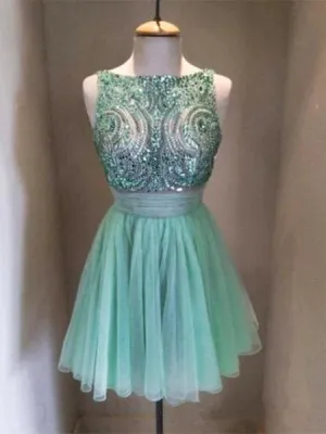 Custom Made Round Neck Short Blue Prom Dresses, Short Homecoming Dresses, Graduation Dresses