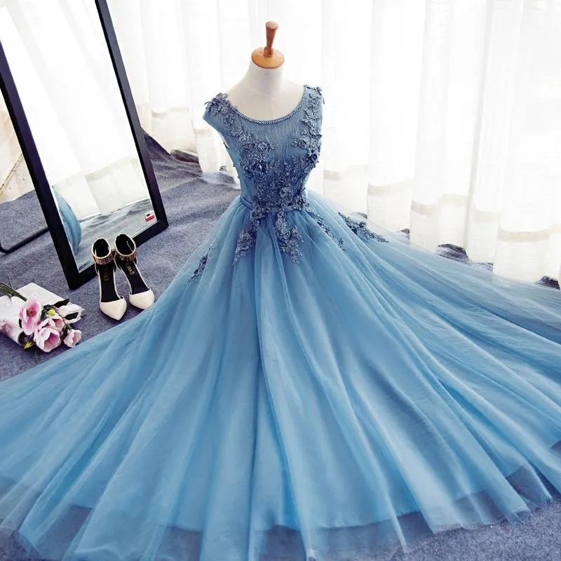 Custom Made Round Neck Sleeveless Lace Prom Dress, Lace Formal Dress