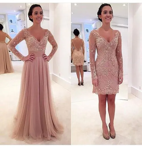 Custom Made V Neck Long Sleeves Lace Wedding Dresses, Lace Prom Dresses, Formal Dresses