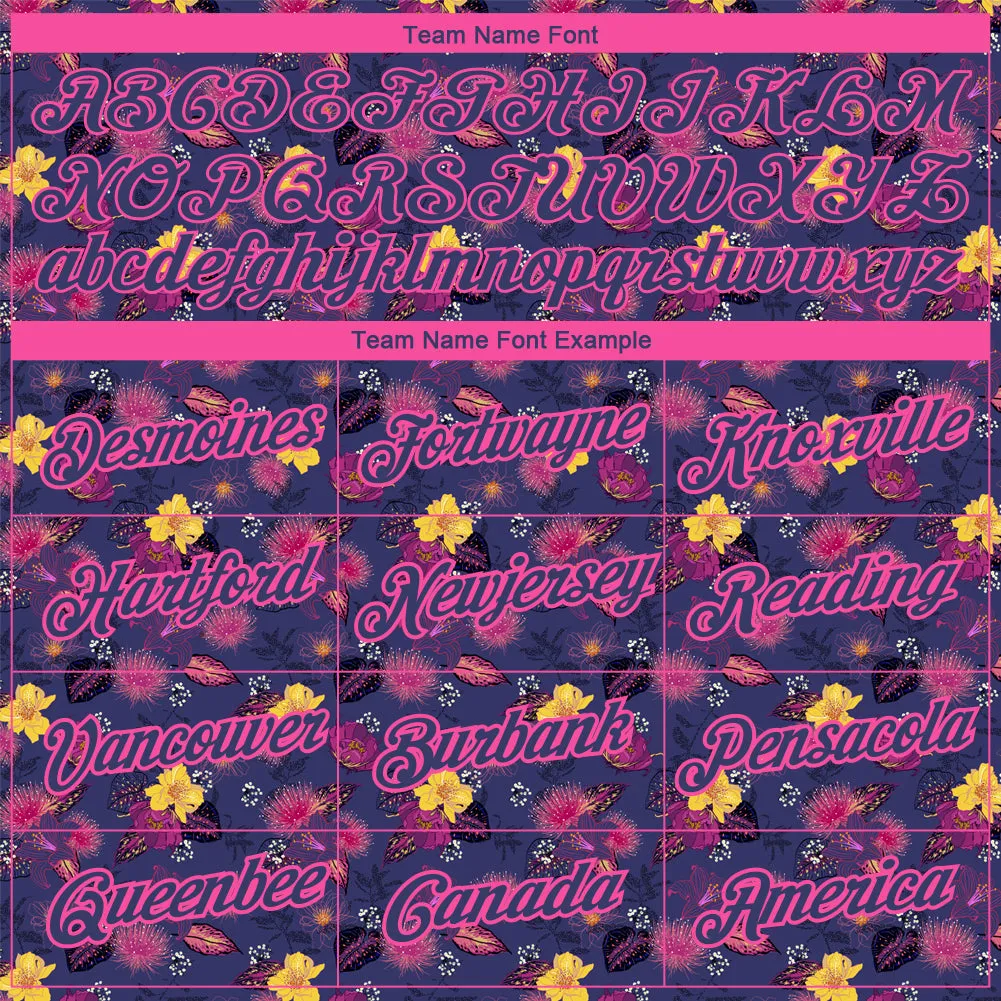 Custom Navy Pink 3D Pattern Design Flower Performance T-Shirt