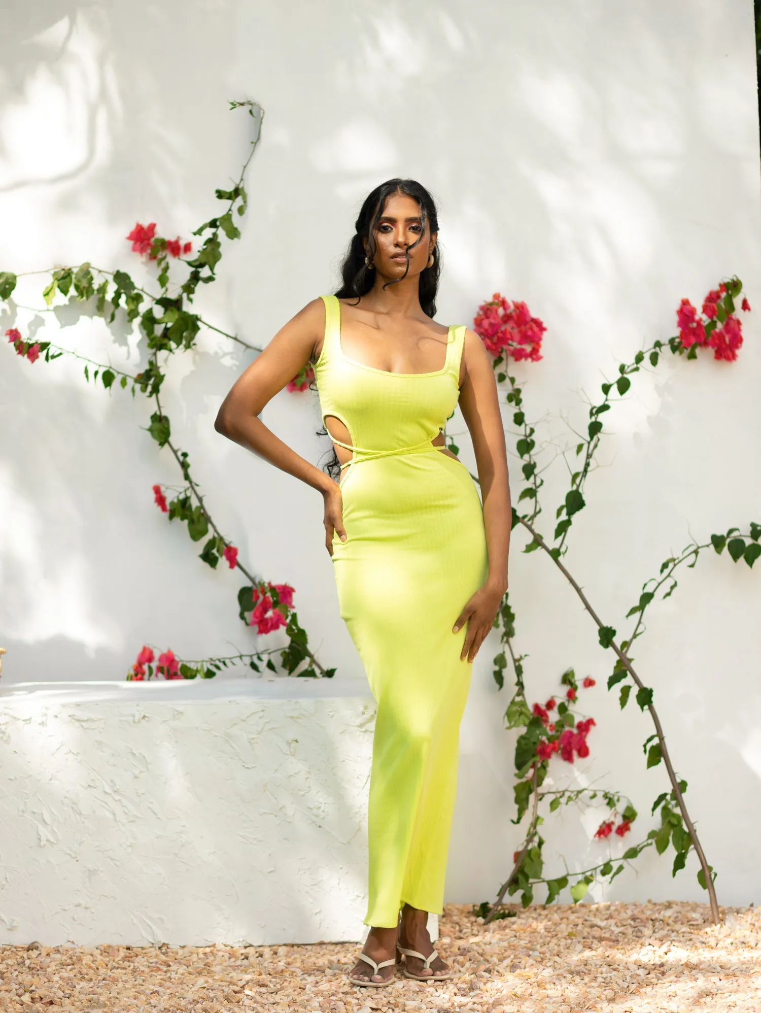 Cut Out Detail Ribbed Maxi Dress