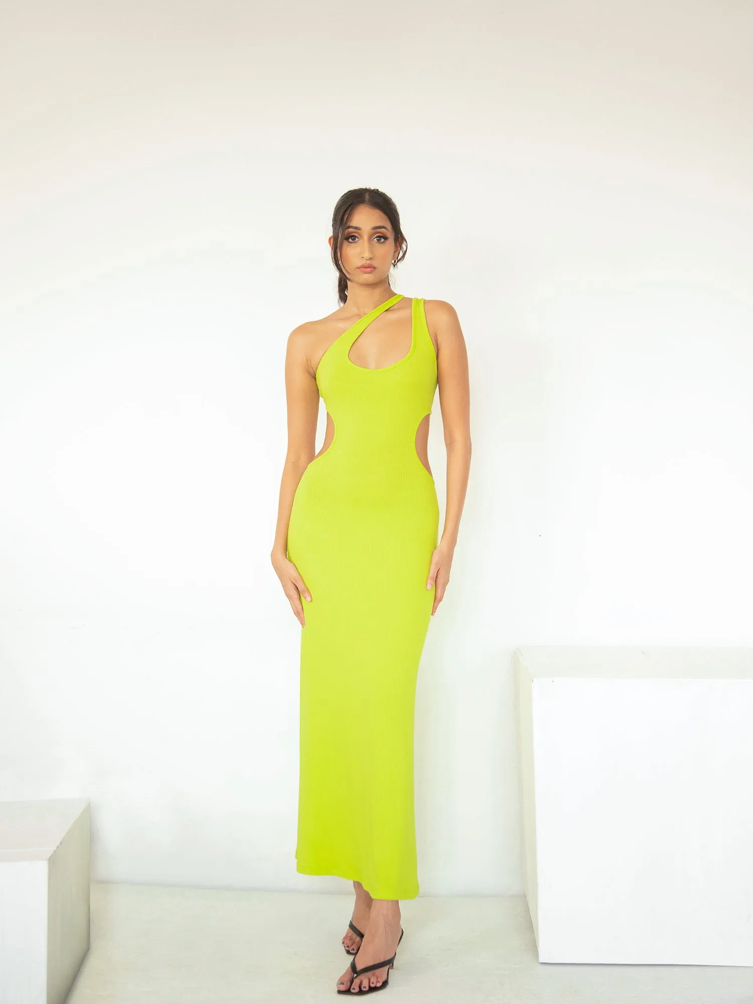 Cut Out Detailed Ribbed Maxi Dress