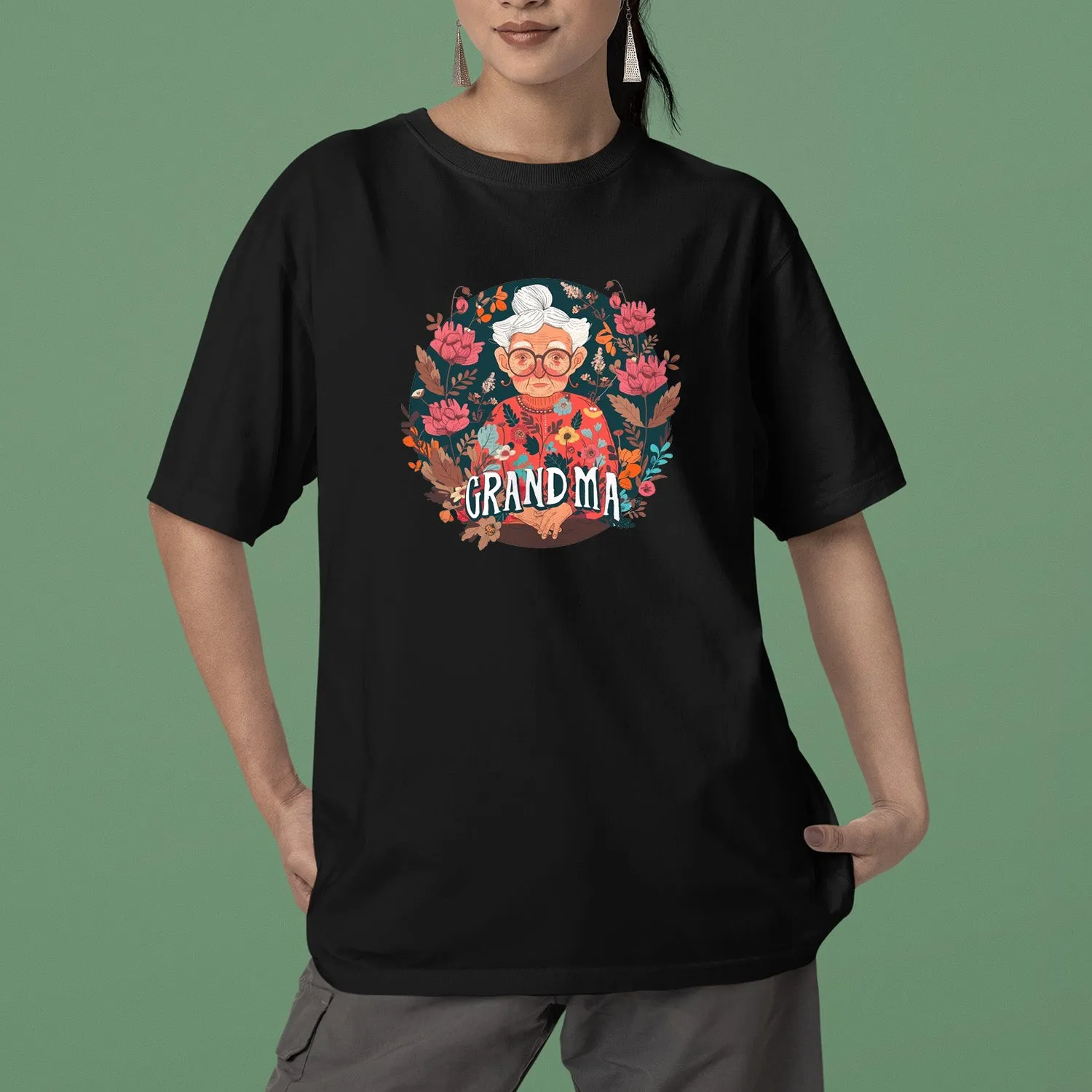 Cute Chibi Grandma T-Shirt, Floral Nana Shirt, Celebrate Mom, Nana Shirt, Grandma Hoodie, Grandma Shirt, Mother's Day Gift For Grandma, Happy Mother's Day 01