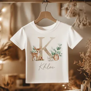 Cute Forest Animals With Initial Personalised Toddler & Kids T Shirt