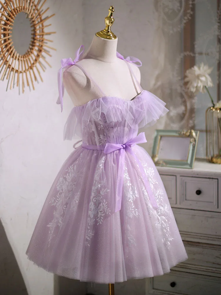 Cute purple lace short prom dress purple homecoming dress