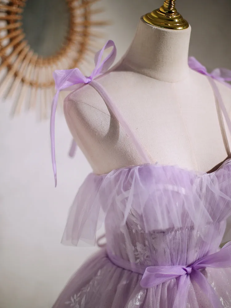 Cute purple lace short prom dress purple homecoming dress