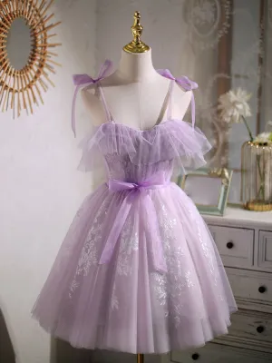 Cute purple lace short prom dress purple homecoming dress