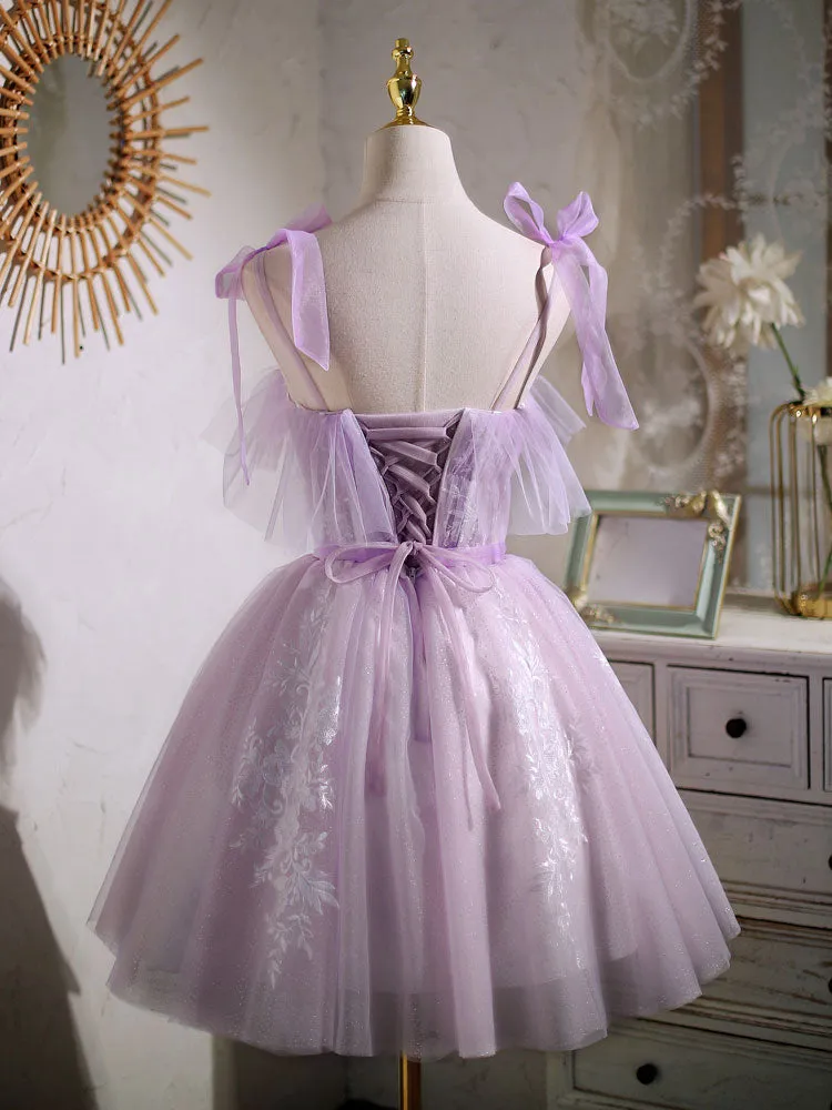 Cute purple lace short prom dress purple homecoming dress