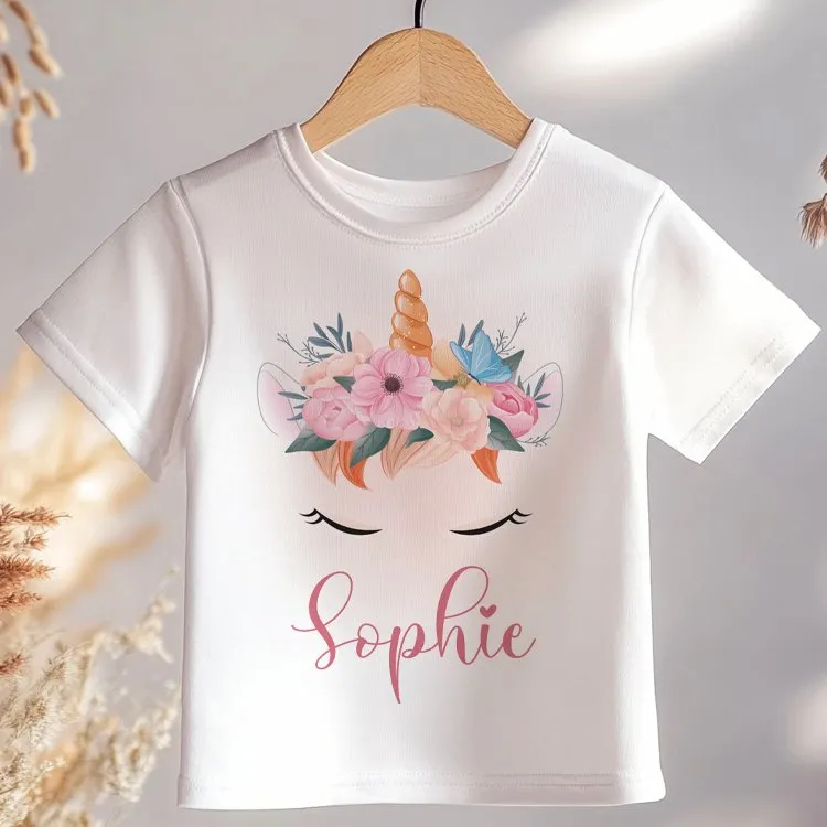 Cute Unicorn Girl Personalised Toddler & Kids T Shirt