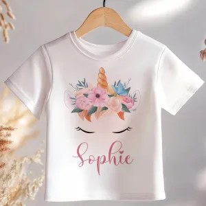 Cute Unicorn Girl Personalised Toddler & Kids T Shirt