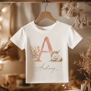 Cute Unicorn With Initial Personalised Toddler & Kids T Shirt