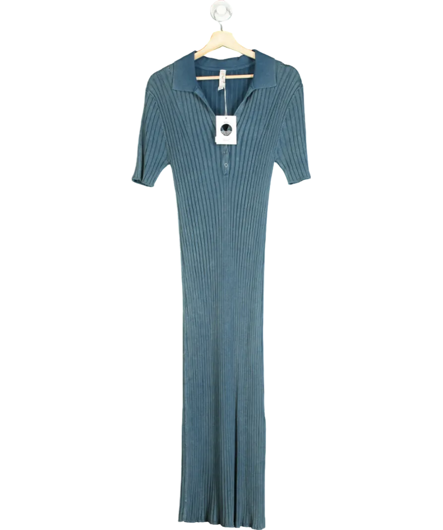 Daily Practice Blue Ribbed Polo Midi Dress UK L