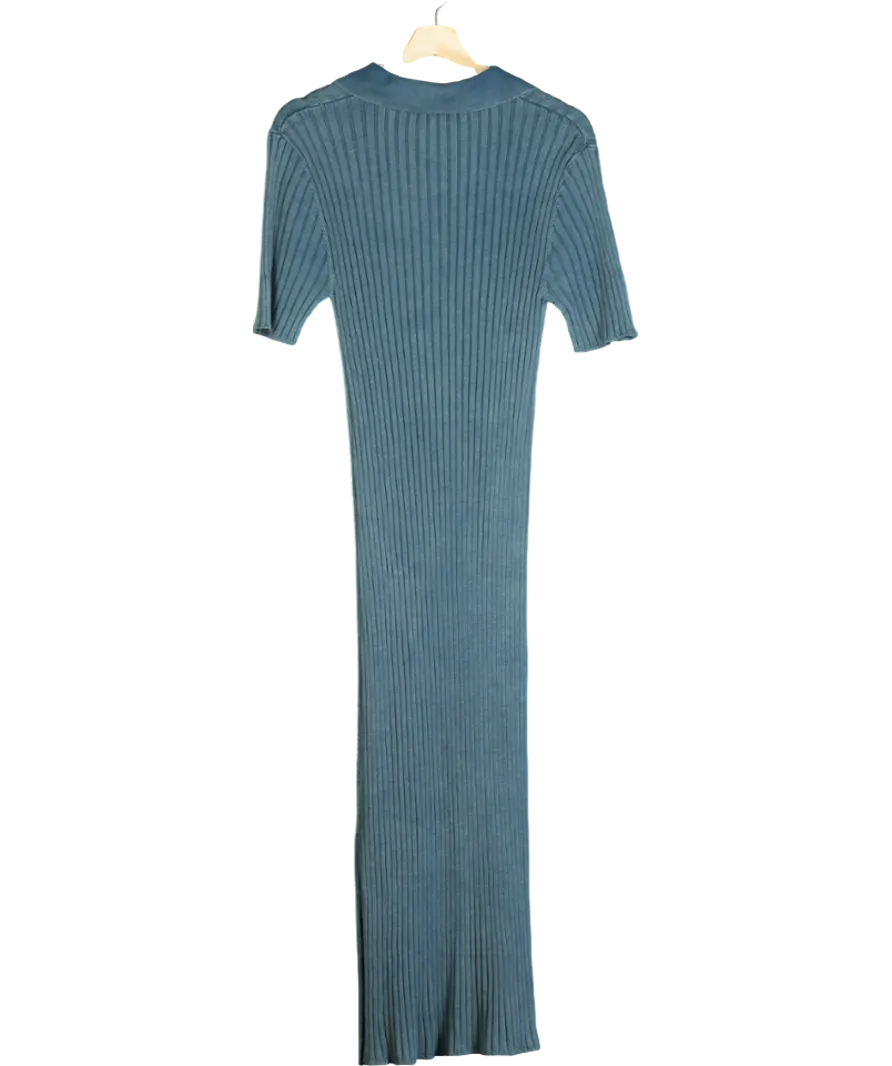 Daily Practice Blue Ribbed Polo Midi Dress UK L