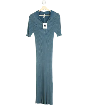 Daily Practice Blue Ribbed Polo Midi Dress UK L