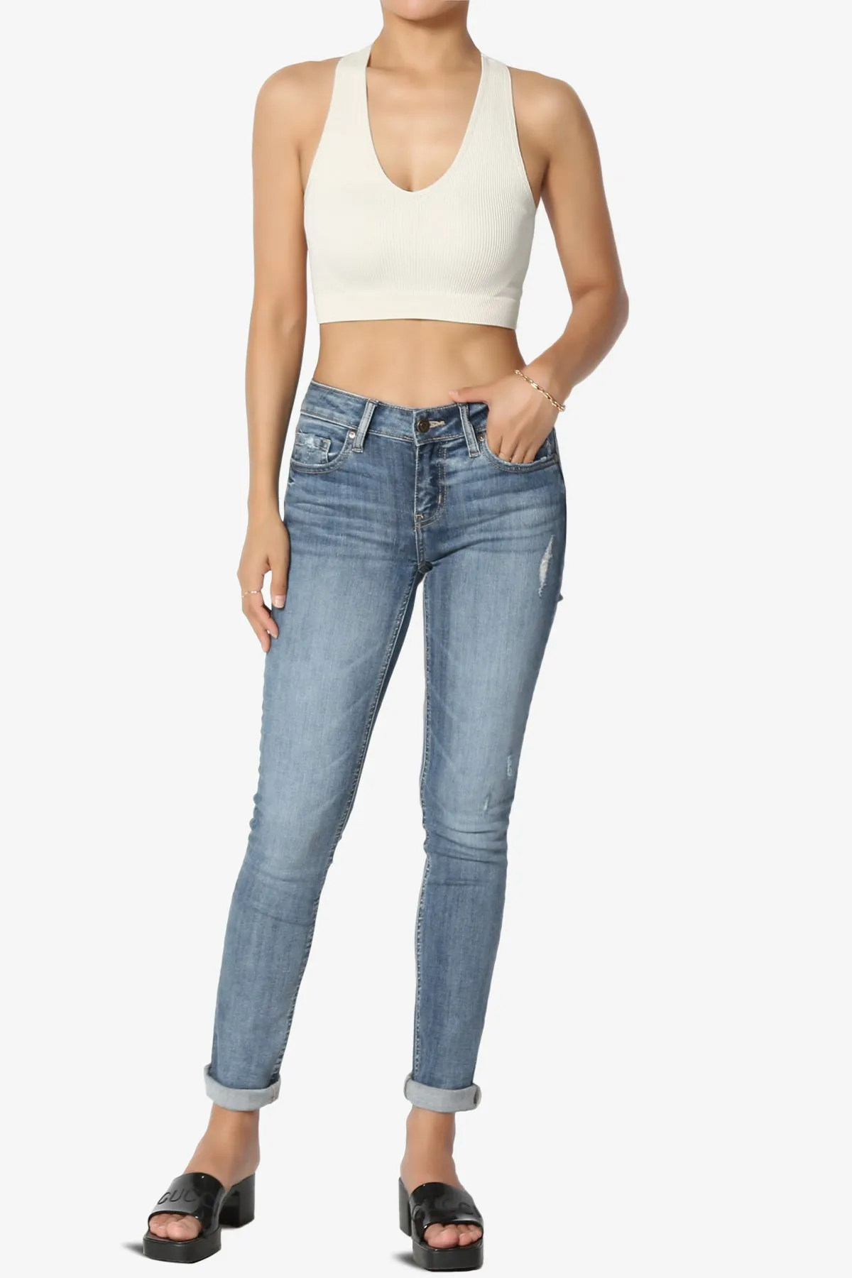 Daliyah Ribbed Seamless Halter Bra Top