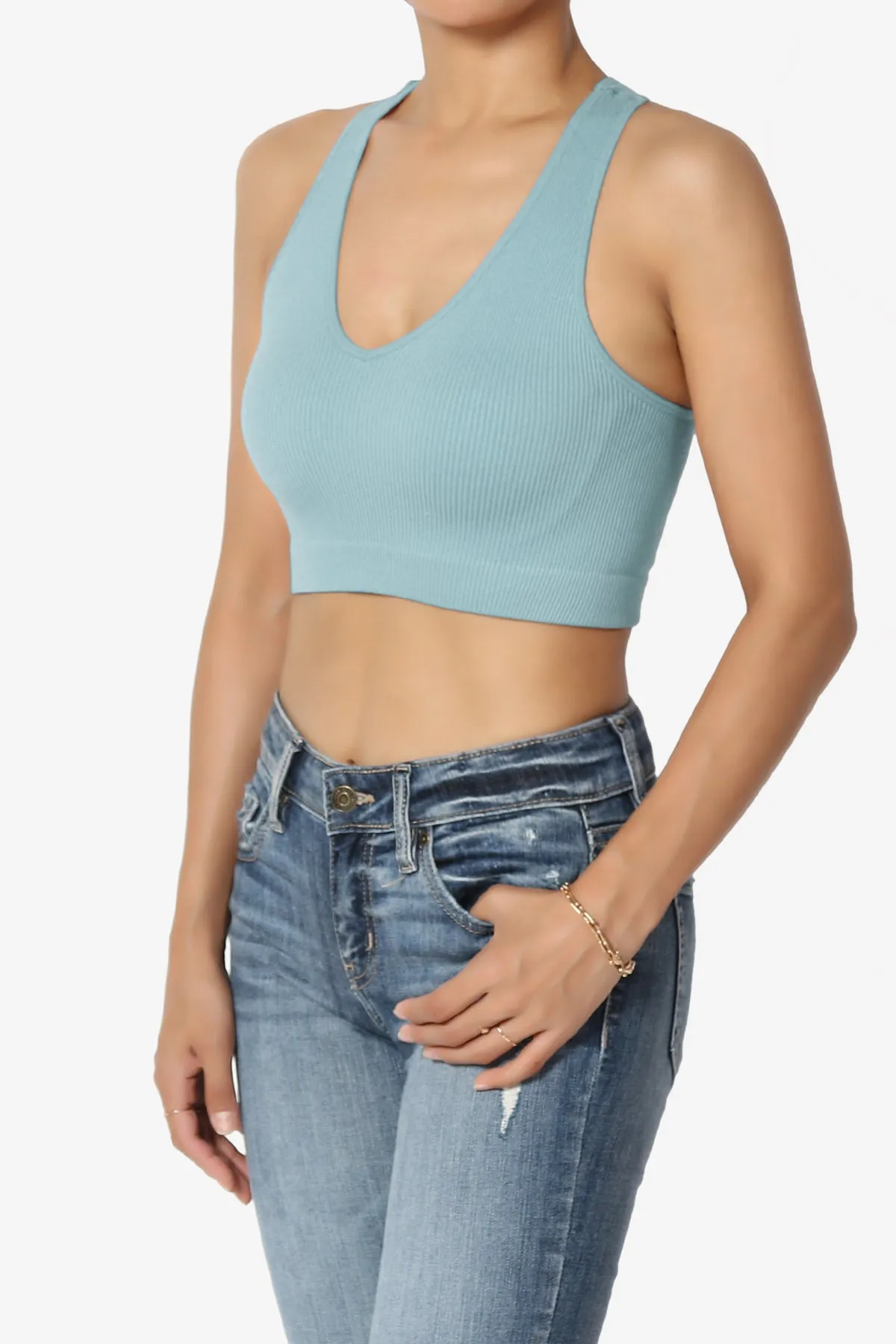 Daliyah Ribbed Seamless Halter Bra Top