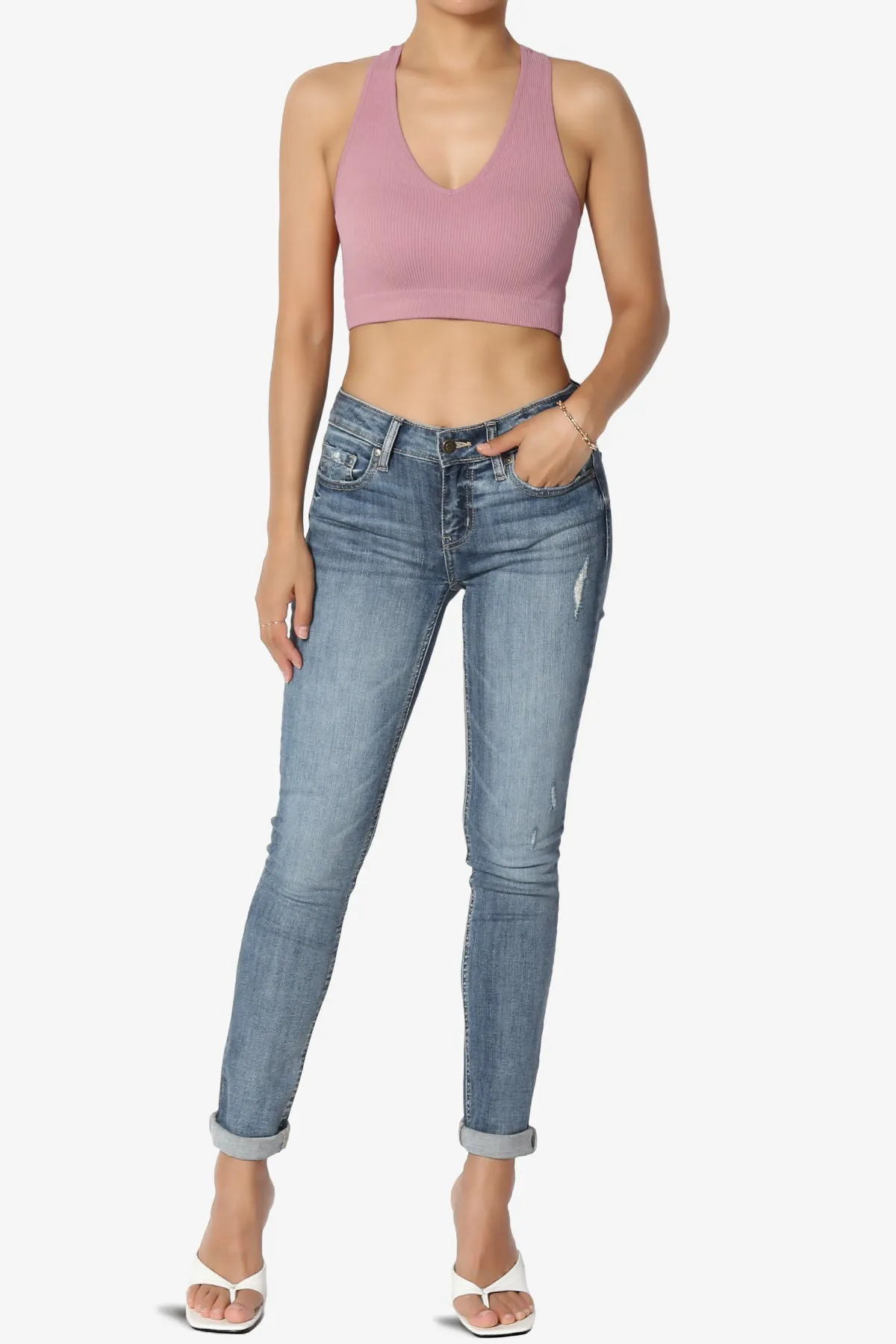 Daliyah Ribbed Seamless Halter Bra Top