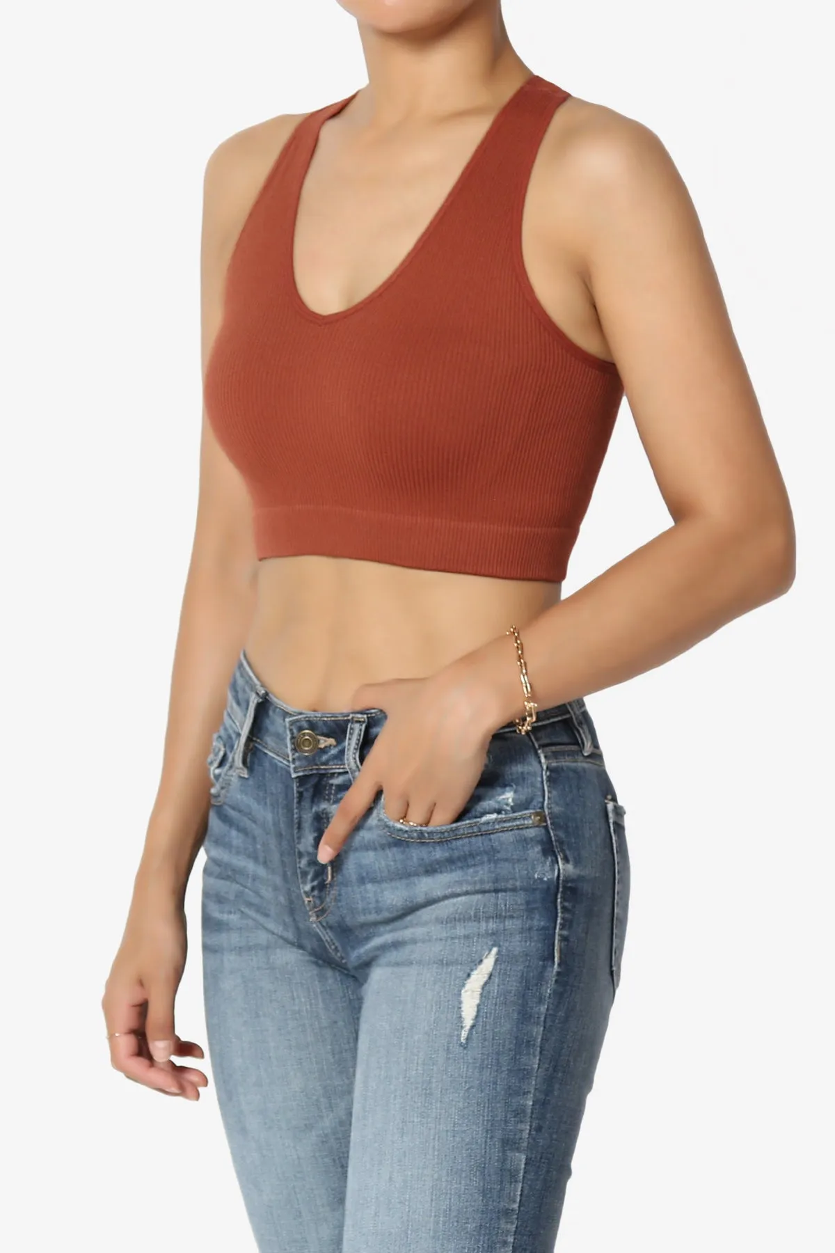 Daliyah Ribbed Seamless Halter Bra Top