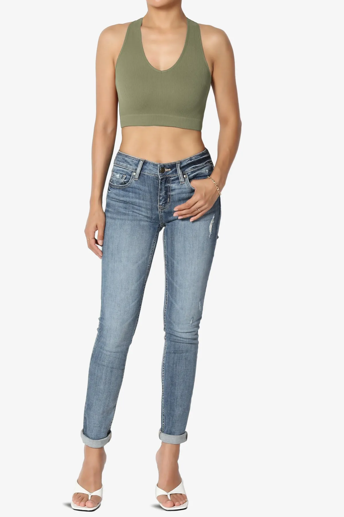 Daliyah Ribbed Seamless Halter Bra Top