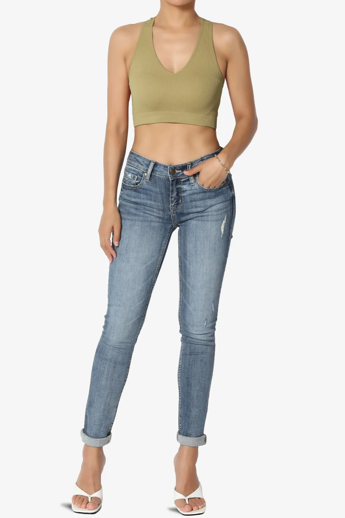 Daliyah Ribbed Seamless Halter Bra Top