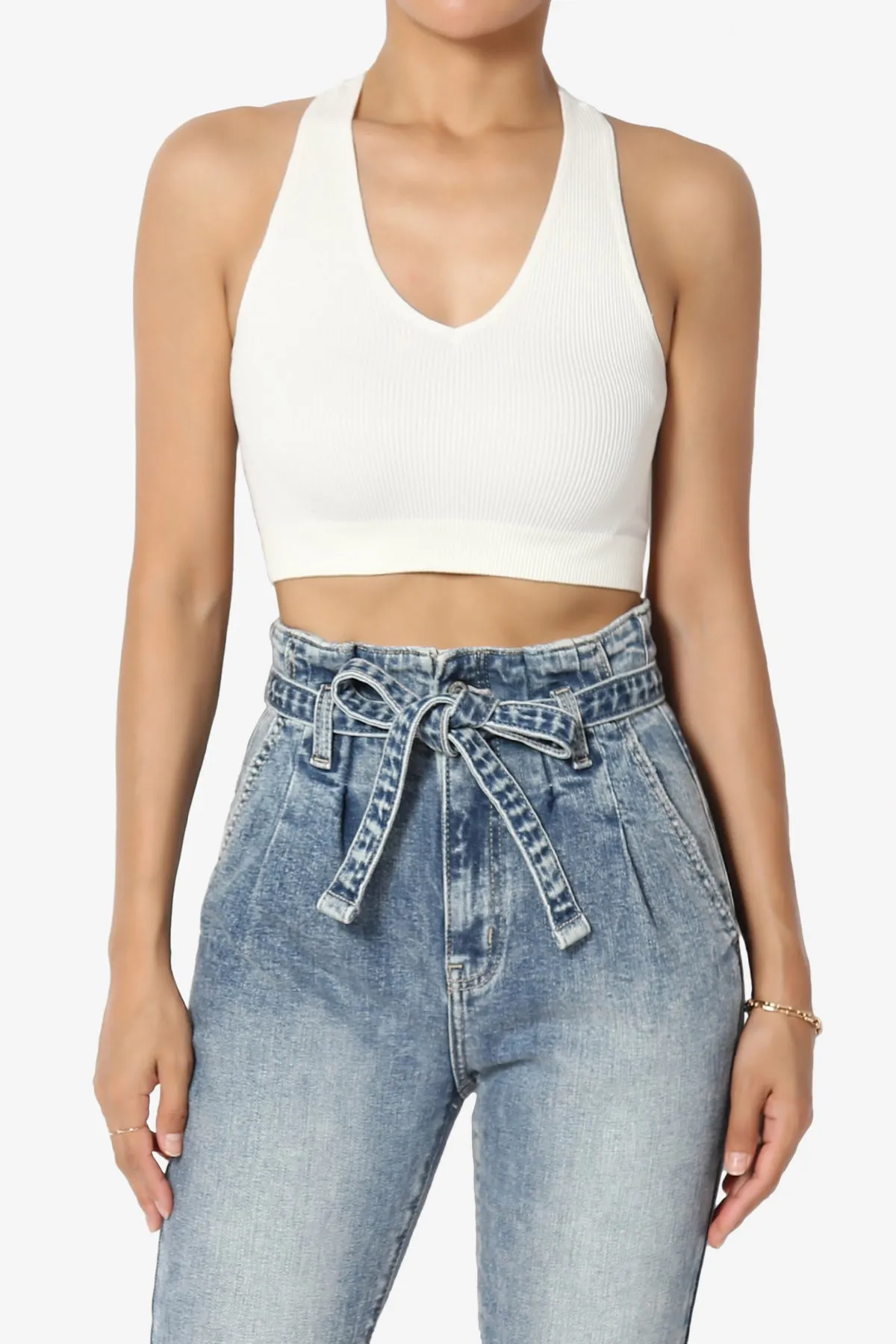 Daliyah Ribbed Seamless Halter Bra Top