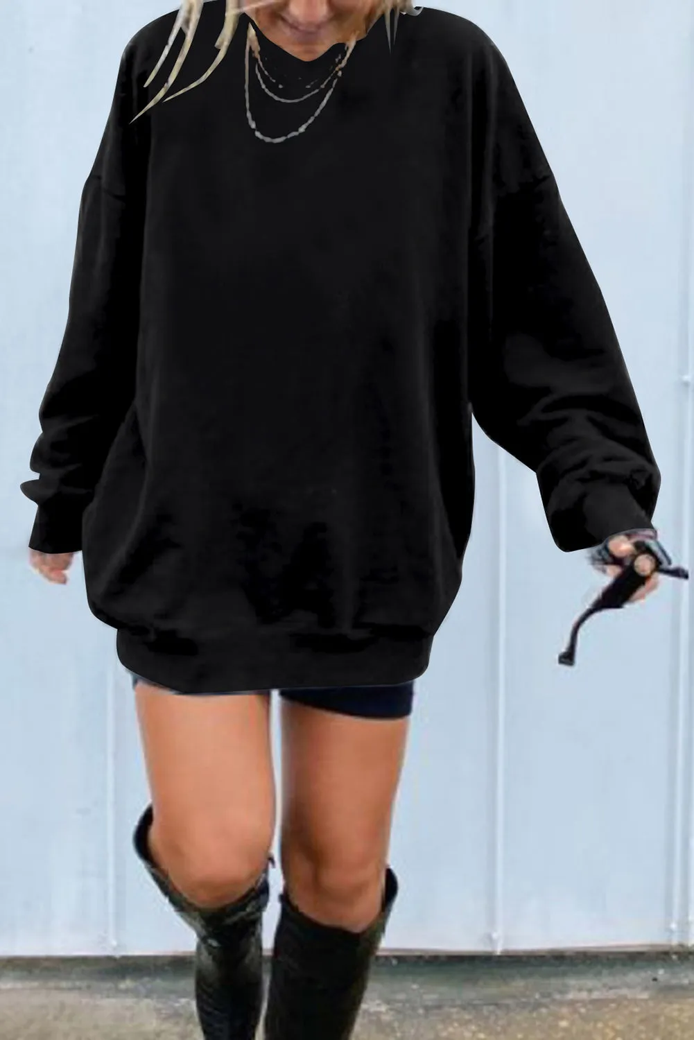 Dark Blue Oversized Solid Drop Shoulder Sweatshirt