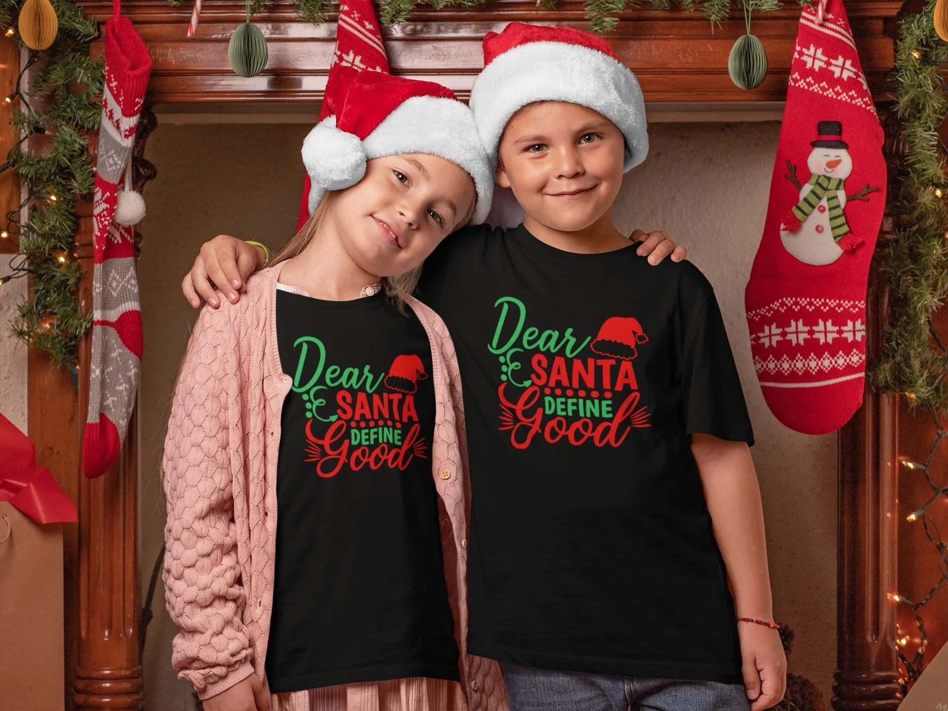 Dear Santa Define Good Funny Family Black T-shirts