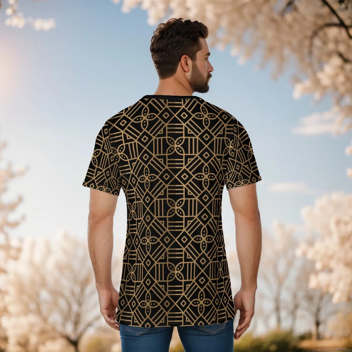 Decoration Gold Black O-Neck T-Shirt