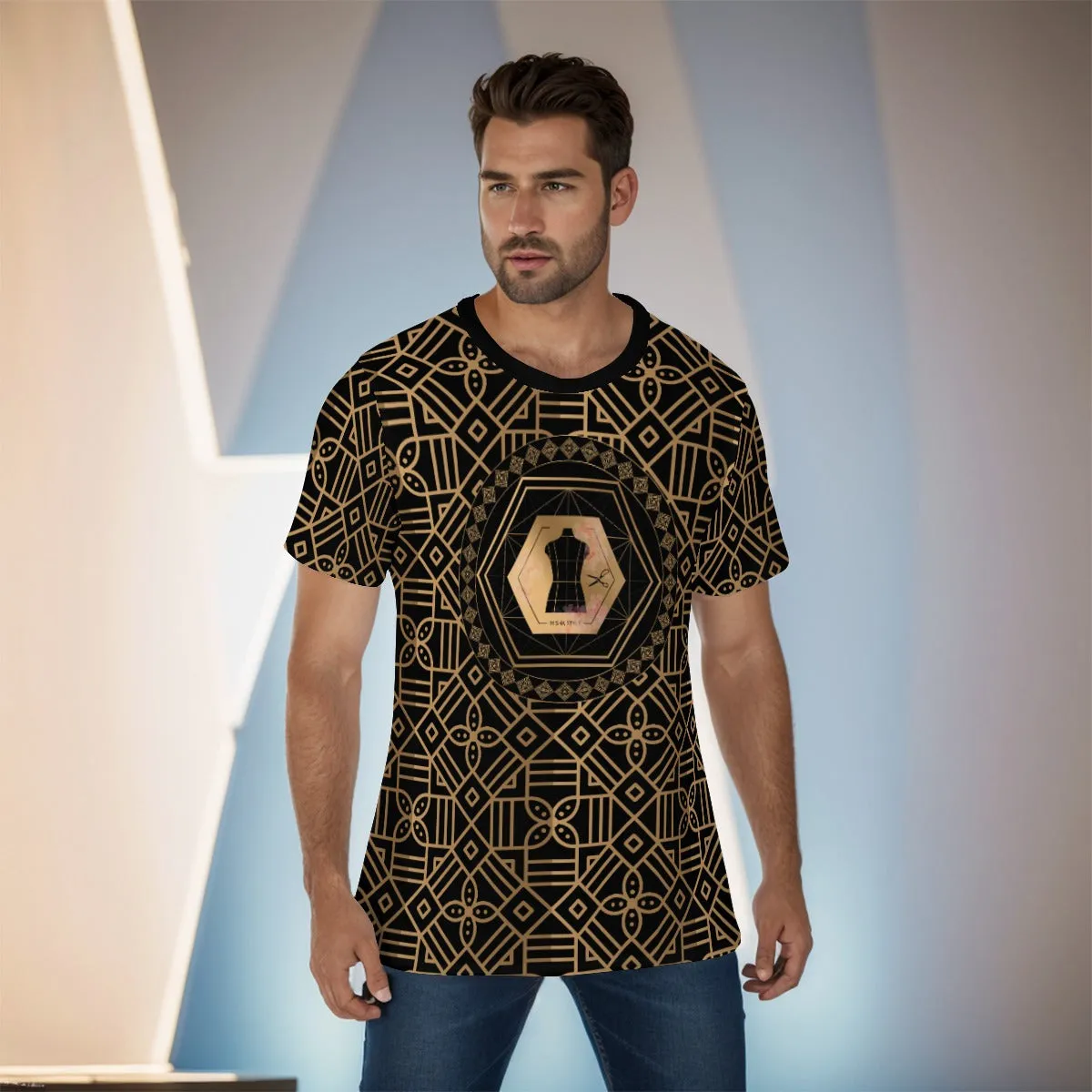 Decoration Gold Black O-Neck T-Shirt
