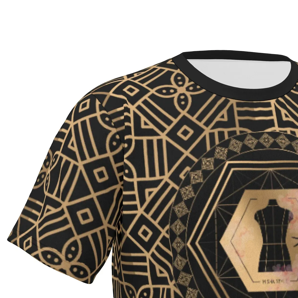 Decoration Gold Black O-Neck T-Shirt