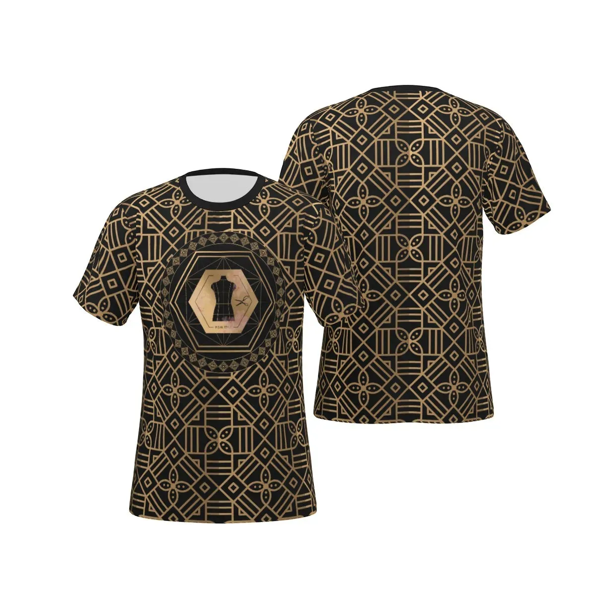 Decoration Gold Black O-Neck T-Shirt