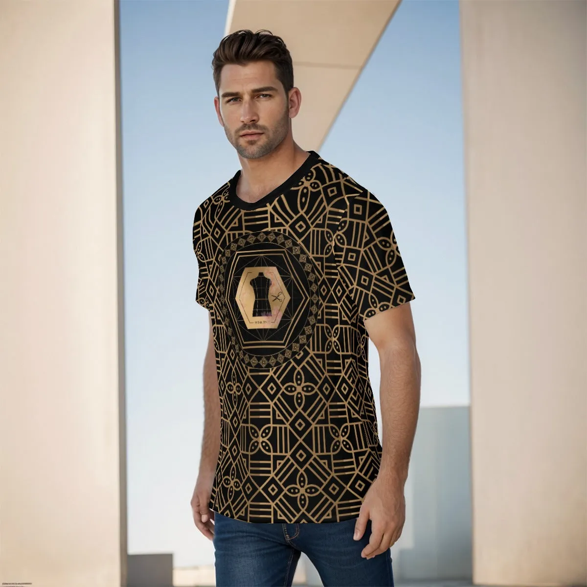 Decoration Gold Black O-Neck T-Shirt