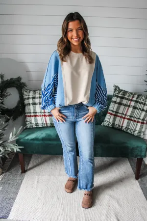 Denim Colorblock Pullover•  Blue Stripe
