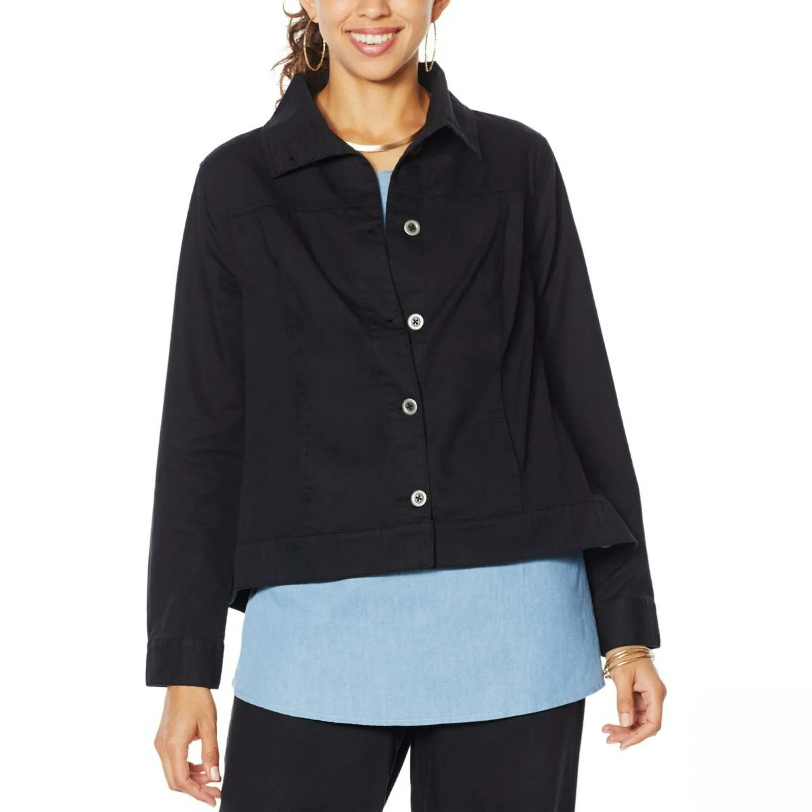 DG2 by Diane Gilman Women's Plus Size Lightweight SoftCell Chambray Jacket