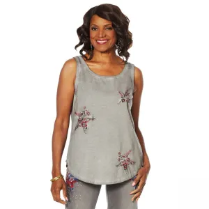 DG2 by Diane Gilman Women's Plus Size Star Embroidered Tank Top