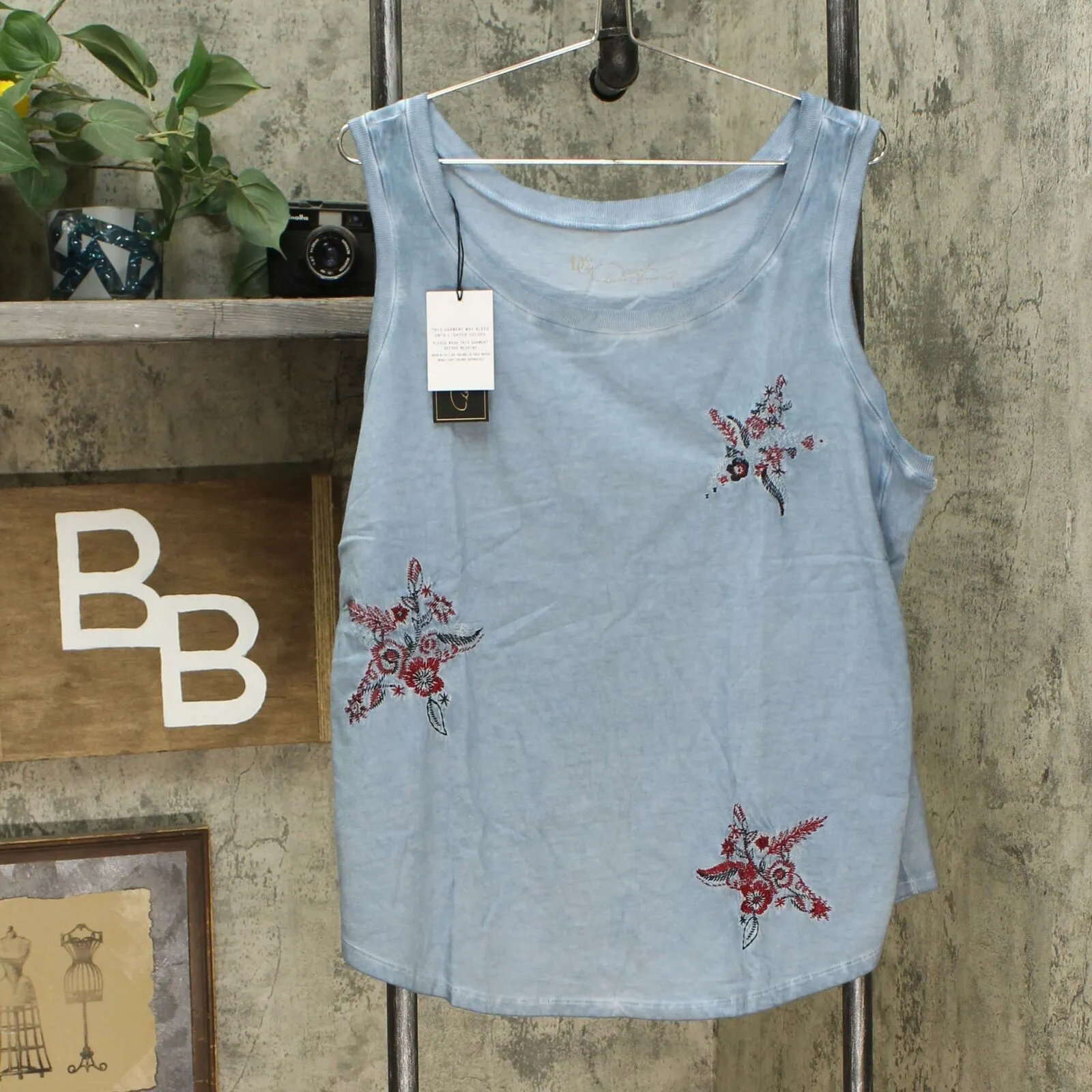 DG2 by Diane Gilman Women's Plus Size Star Embroidered Tank Top