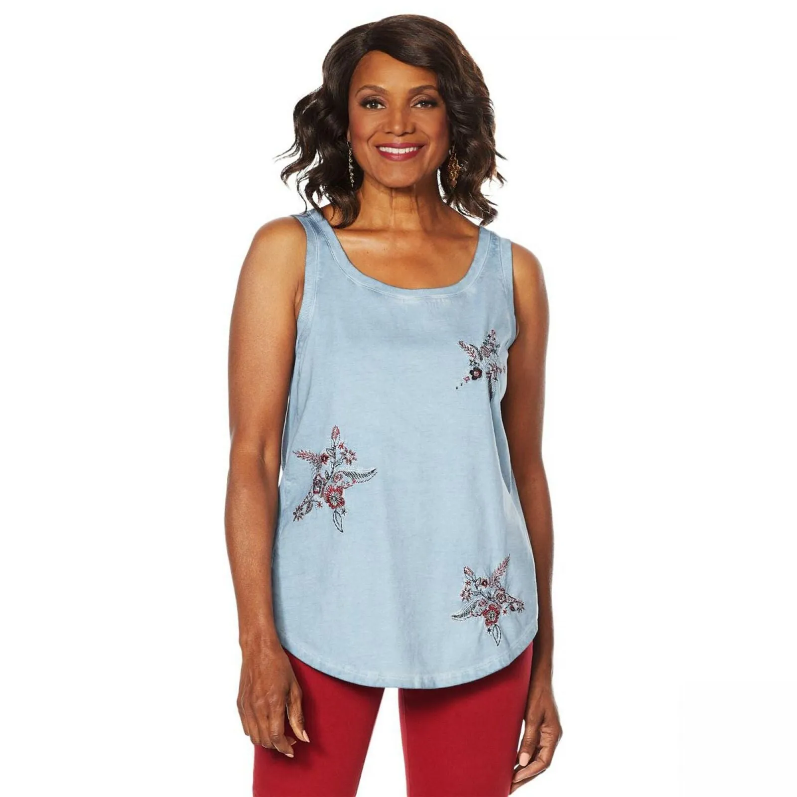 DG2 by Diane Gilman Women's Plus Size Star Embroidered Tank Top