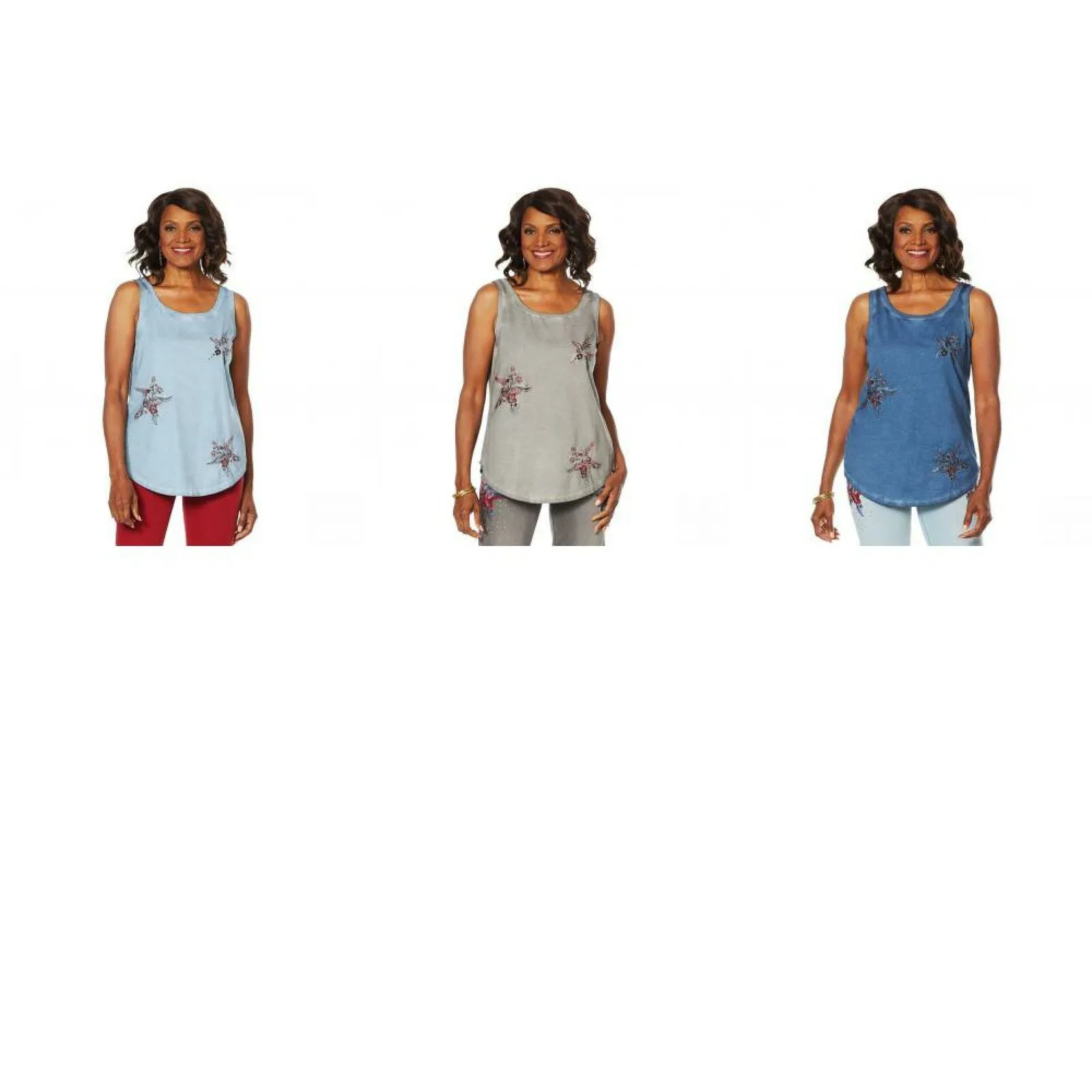 DG2 by Diane Gilman Women's Plus Size Star Embroidered Tank Top