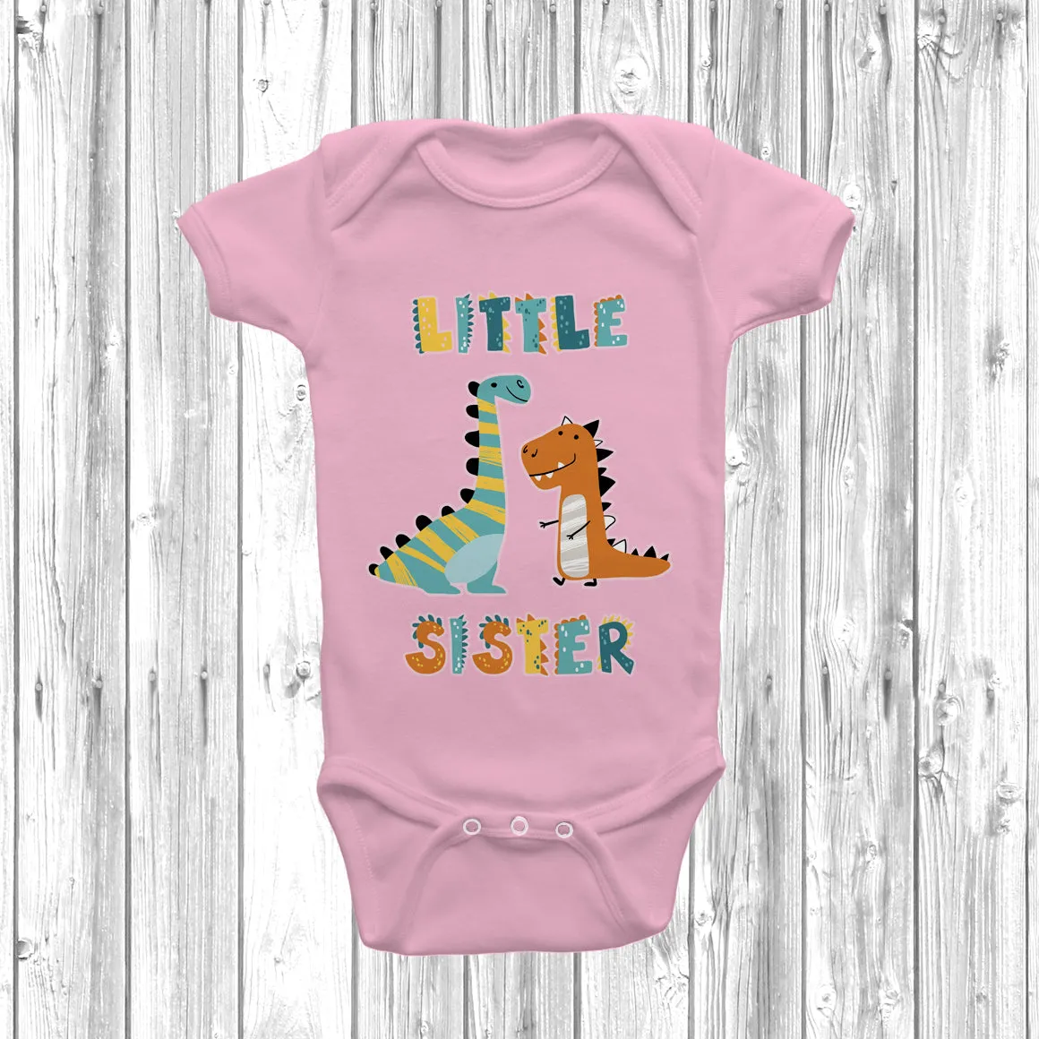 Dinosaur Big Sister Little Sister Pink T-Shirt Baby Grow Set